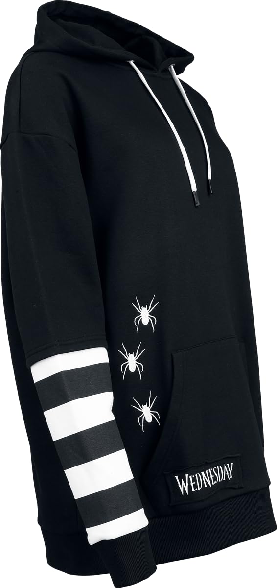 Wednesday Death & Flower - Oversize Femme Sweat-Shirt à Capuche Noir/Blanc