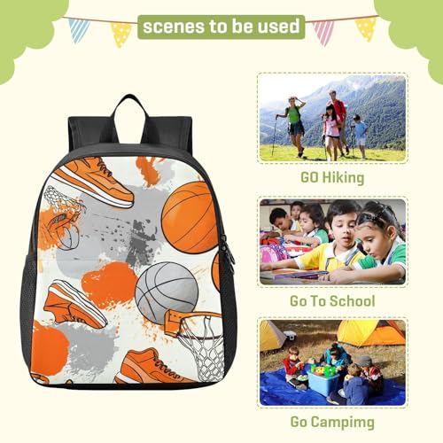 DOMIKING Basketball Shoes Orange Kids Backpack for Girls Boys Elementary School Kindergarten Backpack for Kids Toddler Bookbag School Bag Age 3-63