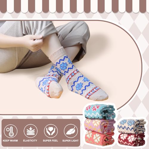 Image of ICEIVY Womens Socks 5 Pairs Wool Warm Cotton Thick Vintage Casual Winter Cabin Crew Fuzzy Socks Gifts For Women