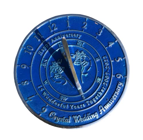 NauticalMart 15th Crystal Wedding Anniversary Sundial Gift for Husband or Wife, Parents, Grandparents, Friends, Couples, Engraved, Romantic Gift, Unique Marriage Present - 8 inches