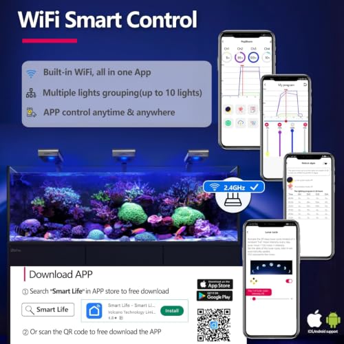 Image of PopBloom RL115 Reef LED Light,Powerful as 135W Reef Aquarium Lighting for LPS /SPS Corals and Saltwater Fish Tanks, Built-in Timer, Blue Focused Spectrum,APP Control