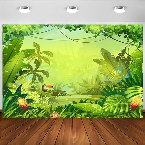 Hnmdmyi 1.8x1.2m Telón de Fondo Selva Animación Jungle Safari Verde Fotografía Fondo Baby Shower Niños Cumpleaños Decoraciones Banner Photo Booth Props