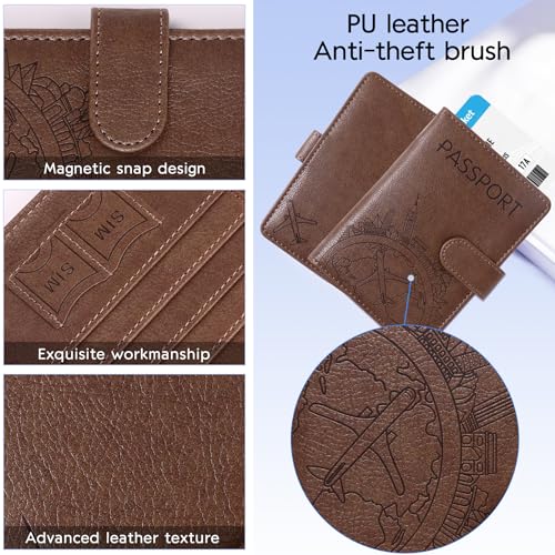 Image of Passport Holder and Card Slot Combo RFID Blocking Leather Family Travel Passport Wallet Travel Accessories for Men Women US Passport Cover Protector (Travel black)