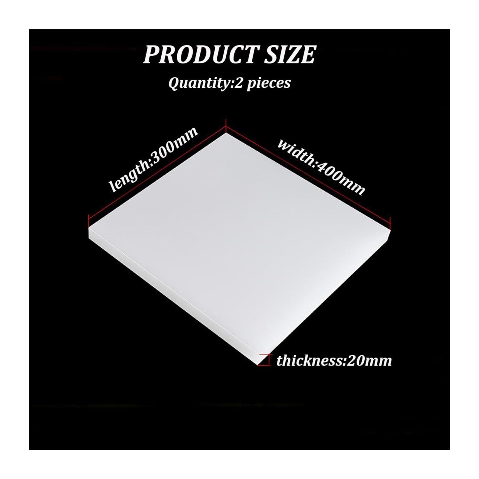 Hoja de nailon blanco 300x400 mm 2-30 mm Paquete de 2 piezas mecánicas de bricolaje(20mm)