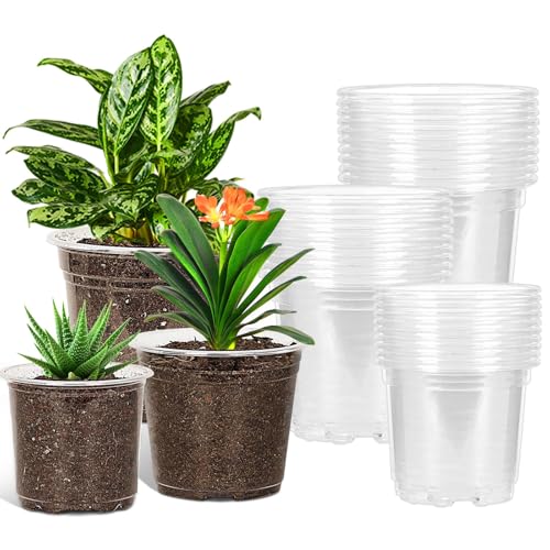 JERIA 30 Pack 5/6/7 Inch Clear Nursery Pots with Drainage Holes, Clear Plant Pot for Planting, Transparent Plastic Plant Pots,Durable Seed Starting Pot for Succulents