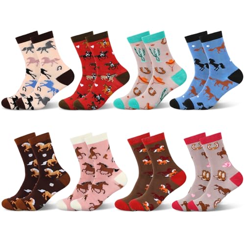8 pairs christmas horse riding socks horse lovers equestrian gift women crew socks for derby lover gifts party favors
