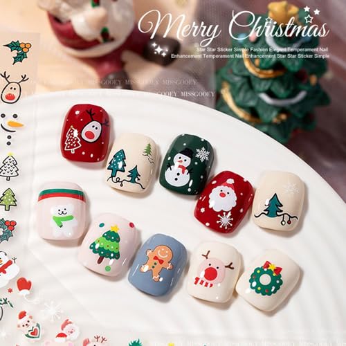 30 Sheets Christmas Nail Art Stickers 3D Self Adhesive Christmas Nail Decals Santa Claus Elk Snowman Christmas Tree Nail Art Supplies Winter Nail Stickers for Women DIY Acrylic Nail Decorations - Image 7