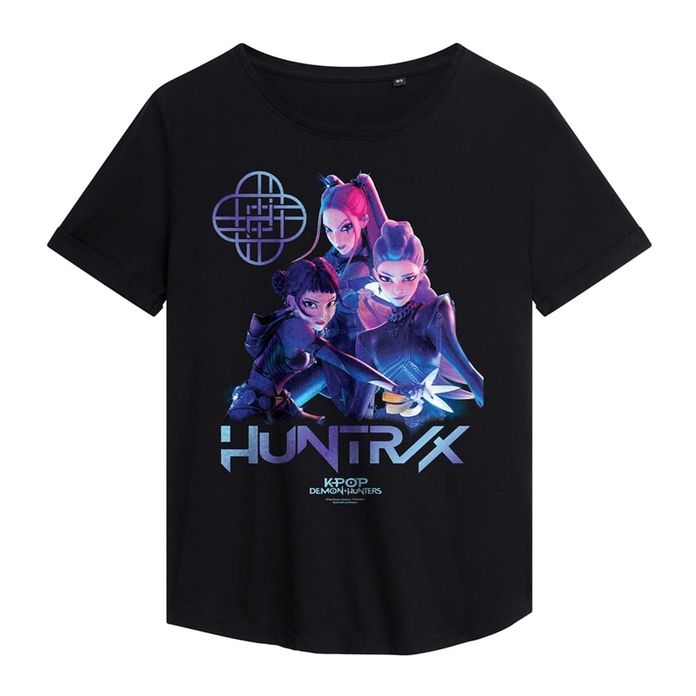 Kpop Demon Hunters Huntrix Demon Hunters Group Ladies Fashion T Shirt, Black, Medium