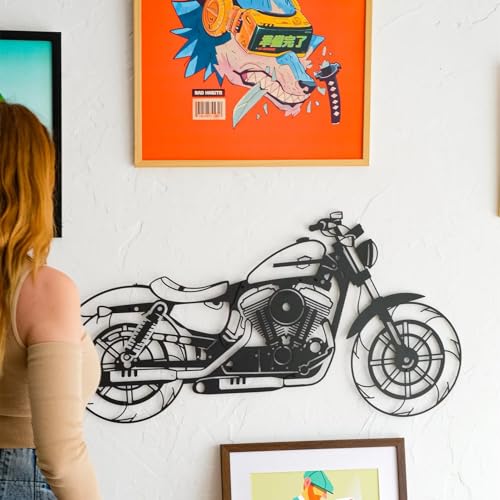 Image of 7 Decore Rustic Wooden Motor Bike Wall Decor in Black Color - Perfect for Bike Enthusiasts | Handcrafted Motor Bike Art Piece for Home, Game Room, Cafe or Office