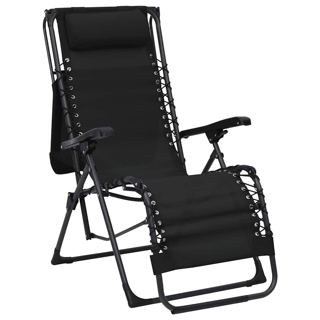 Verstellbarer Klappbarer Textilene Gartenliege Schwarz mit Sonnendach, Lounge Liegestuhl für Terrasse Balkon Garten Pool Strand Camping Wellness, wetterfest und leicht