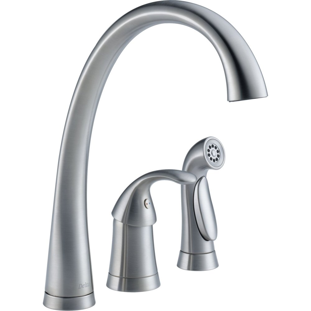Delta Faucet Pilar Single-Handle Kitchen Sink Faucet with Side Sprayer in Matching Finish, Arctic Stainless 4380-AR-DST