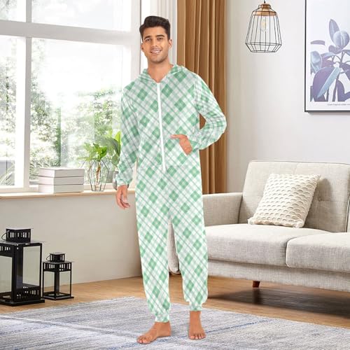 Light Green Plaid Adult Unisex 1 Piecing Pajamas For Women Men Funny Halloween Costumes4