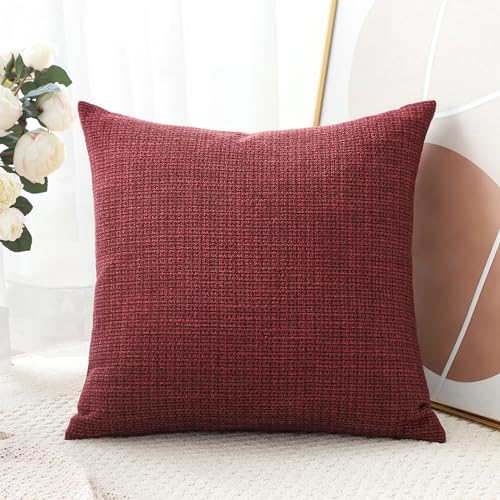 Artscope Linen Cushion Covers Set of 1 Decorative Square Pillowcase Pillow Cover 24x24 Inch for Home Decor Sofa Bedroom Car 60x60cm Burgundy - Image 3