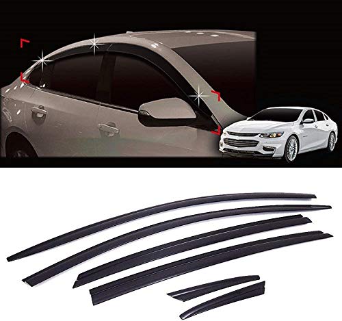 AUTO CLOVERDark Smoked Side Window Vent Visor 6 Piece Set for Chevrolet Malibu 2016 2017 2018 2019 / Safe RAIN Out-Channel Guard Deflector
