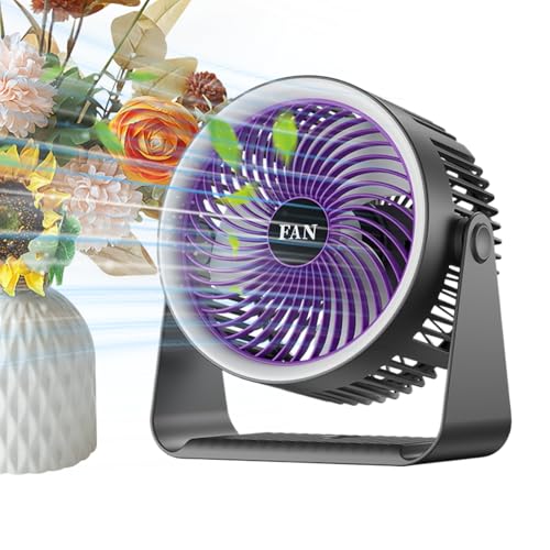 Generico Ventilador de mesa – Ventilador eléctrico silencioso para uso individual, ventilador con flujo de aire potente y luz nocturna para dormitorio, viajes, coche, oficina