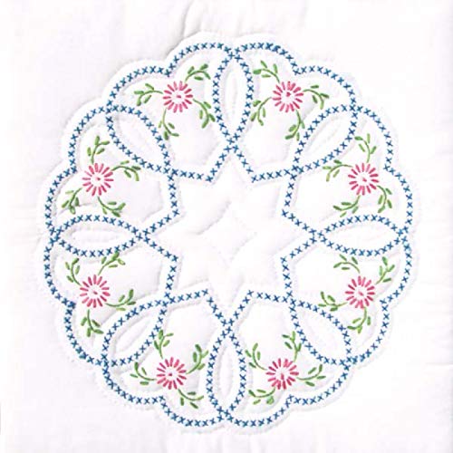 Jack Dempsey Needle Art 73233 Starburst of Hearts Quilt Blocks, 6 Quilt Blocks, 18-Inch-by-18-Inch, White