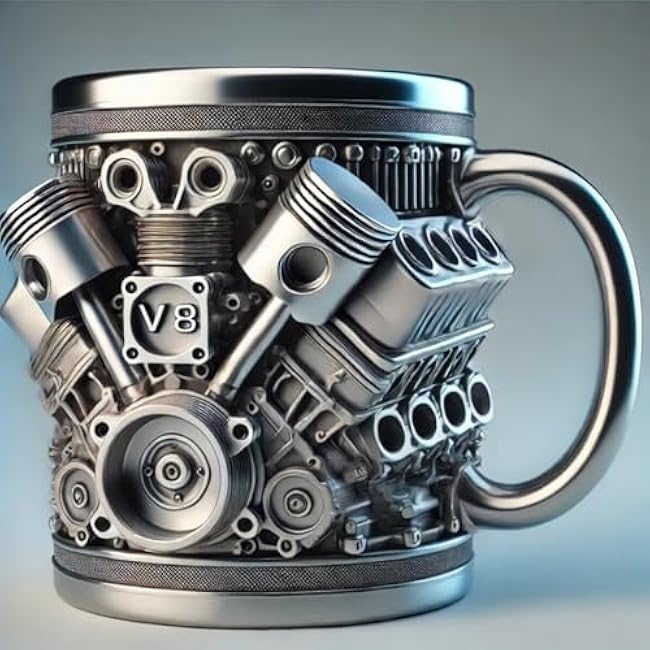 V8 Engine Coffee Mug - Piston Shaped Stainless Steel Cup 15oz | Gifts for Men, Car Enthusiasts & Fathers | Unique Car Lover Gift