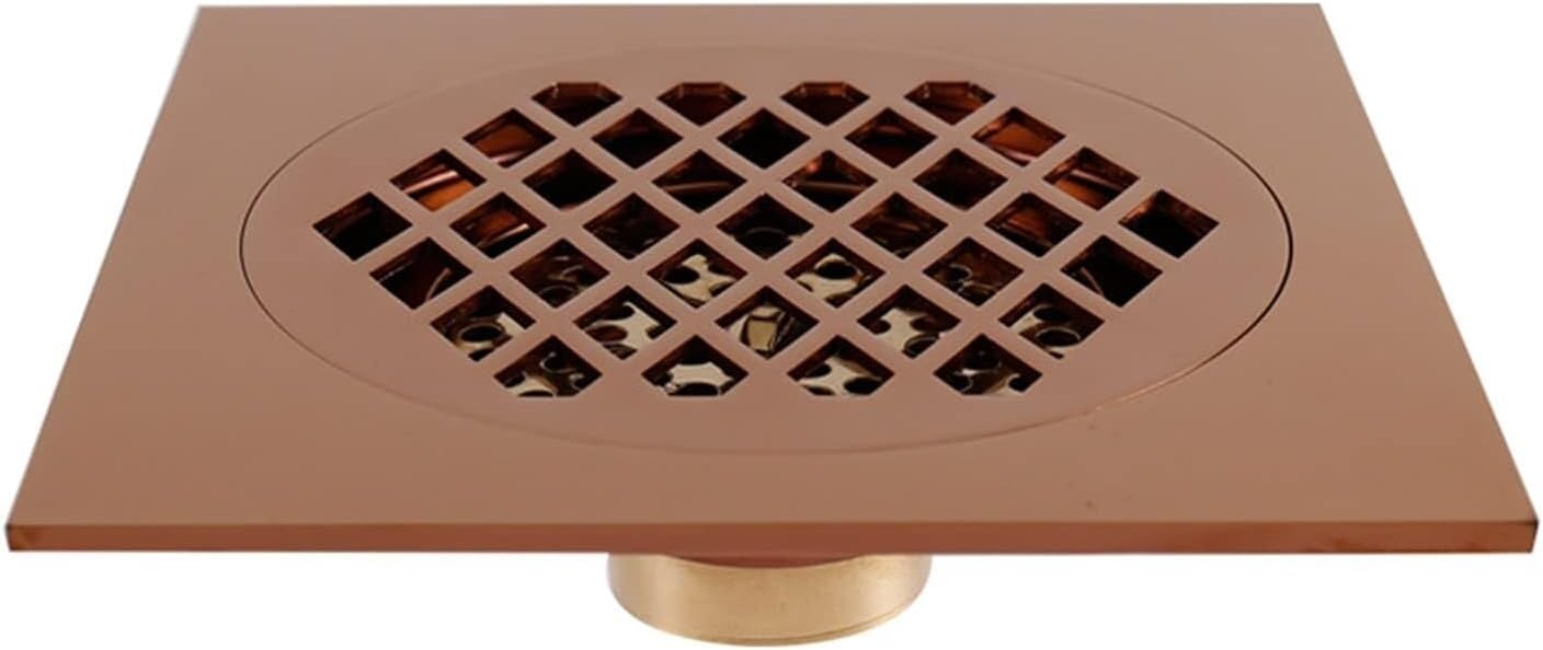 取り外し可能なカバー付き真鍮製シャワー排水口 グリッド格子 - キッチン洗面所ガレージ地下室用 6インチ床排水口 - ヘアストレーナ