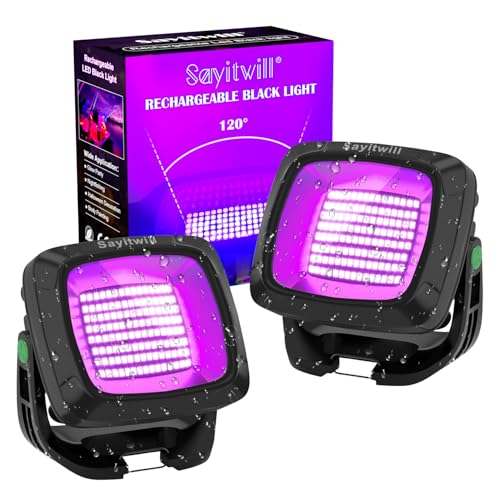 Sayitwill Rechargeable Black Light 2 Pack 6000Amh Battery Powered Blacklight 395nm Portable Cordless Ultraviolet Flood Light for Glow Party Catfishing Halloween Body Painting