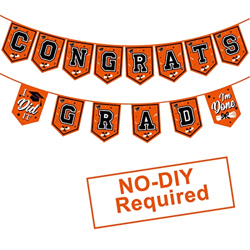 Image of 2026 Orange Graduation Banner - No DIY Required Party Supplies Decorations for College, High School (Orange and Black Congrats Grad)