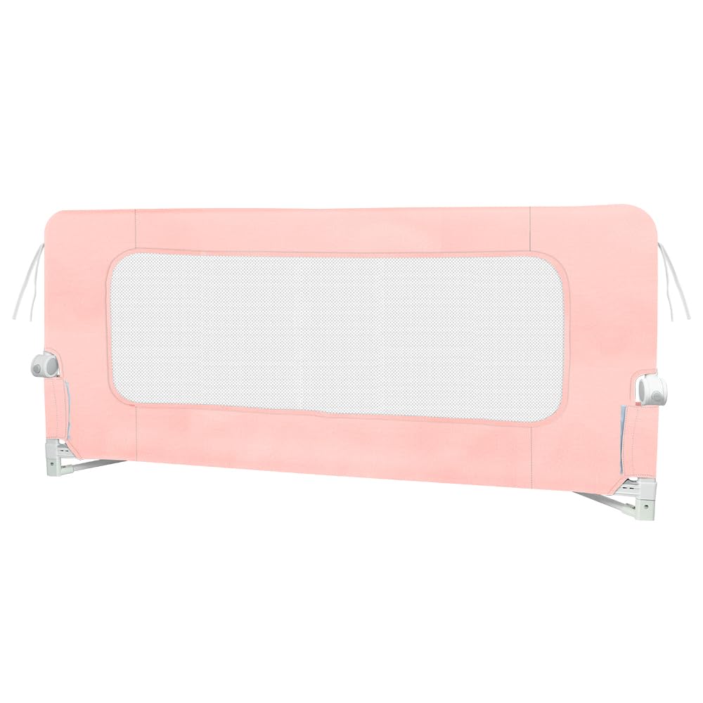 Barrière de Lit Bébé 200×73-86cm Réglable Hauteur Anti-Chute Rose