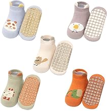 Hudux 5 Pairs Baby Socks Set 0-3 Years, Antislip Socks for New Born Baby, Non Slip Grip Ankle Socks with Non Skid Soles Infants Sock for Toddler Baby Girls Boys 0-36 Months Baby Shower Gifts