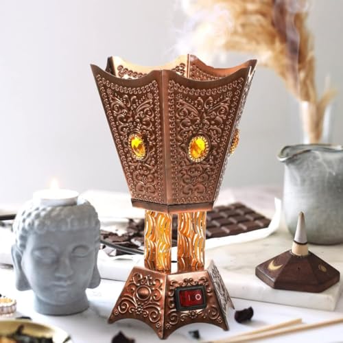 Image of Drumstone (𝐒𝐩𝐞𝐜𝐢𝐚𝐥 𝟏𝟎 𝐘𝐞𝐚𝐫𝐬 𝐖𝐚𝐫𝐫𝐚𝐧𝐭𝐲) Arabic Electric Incense Burner - Traditional Middle Eastern Style Bakhoor Censer | Elegant Home & Office Fragrance Diffuser | Ideal Gift