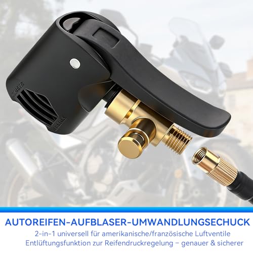 Adapter do wentylu francuskiego, 2 sztuki, wtyczka dźwigniowa, mosiężna, z 1 wężem do pompowania opon, przyłącze zaworu do opon do roweru, motocykla, samochodu, ciężarówki (czarny)