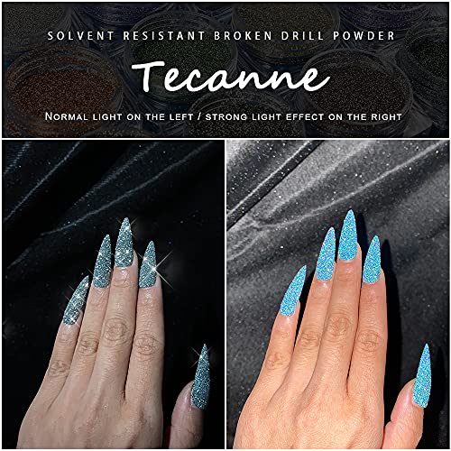 Tecanne Sparkling Diamond Nail Powder Laser Silver Reflective Nail Glitter Dust Fine Shiny Pigment Holographic Super Bright Party Nightclub For Nail Art Decorations 8 Boxes #TOP1