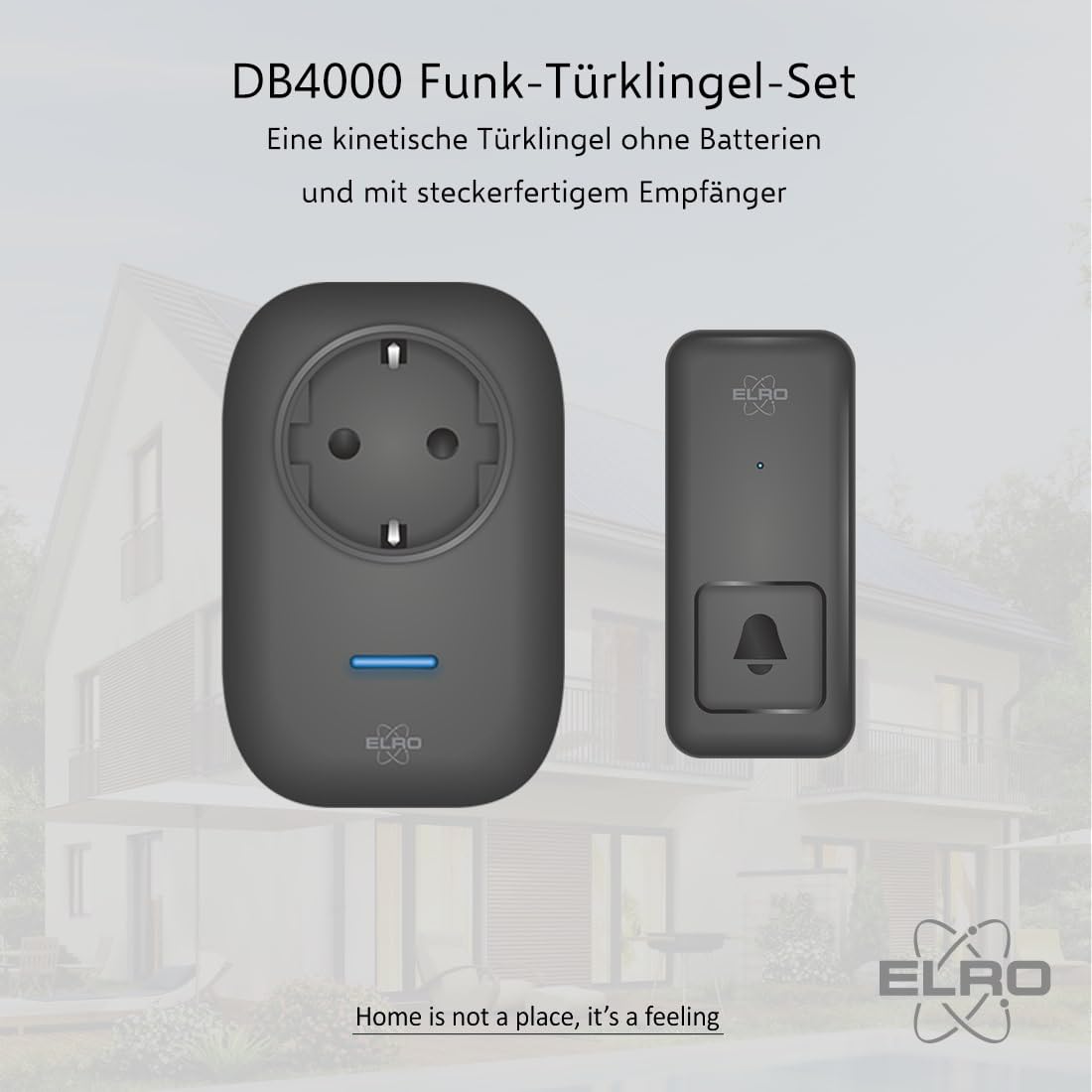 ELRO DB4000 Drahtloses kinetisches Türklingel-Set - mit Steck-Empfänger mit Steckdose - keine Batterien nötig 150 Meter