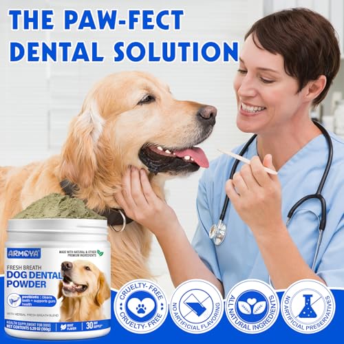 Image of Dog Teeth Cleaning Powder - Dental Powder for Dogs Teeth - Plaque Removal - Supports Gum Health - Tartar Remover with Natural Herb Blend and Postbiotics 30 Day Supply - Mint Flavor