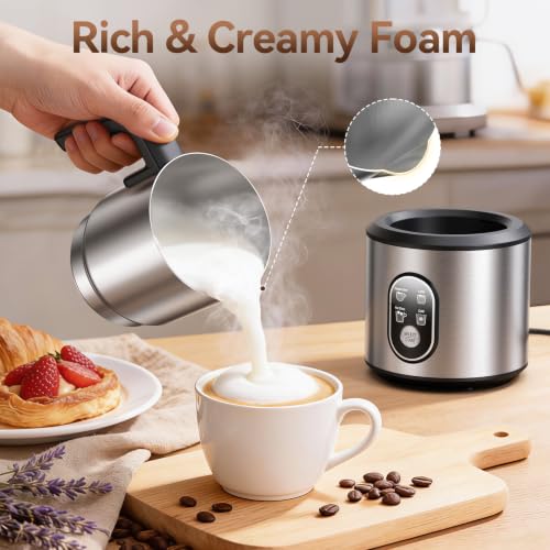 Image of Milk Frother and Steamer, Electric Frother | 4-in-1 Automatic Hot and Cold Foam Maker , Detachable Stainless Steel Jug for Latte, Cappuccino, Macchiato, Hot Chocolate