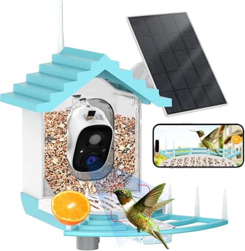 LOPEVI Smart Bird Feeder with Camera Solar Powered - 2K HD Live View, AI Bird Species Identification, Instant Arrival Alerts - IP68 Waterproof Bird House, 2.4GHz WiFi, Best Gift for BirdLovers