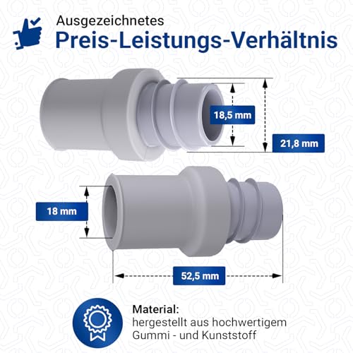 VIOKS Adapter do węża odpływowego, końcówka 18 mm, Ø do pralki i węża wodnego, złączka/pralki, adapter odpływowy do zmywarki itp