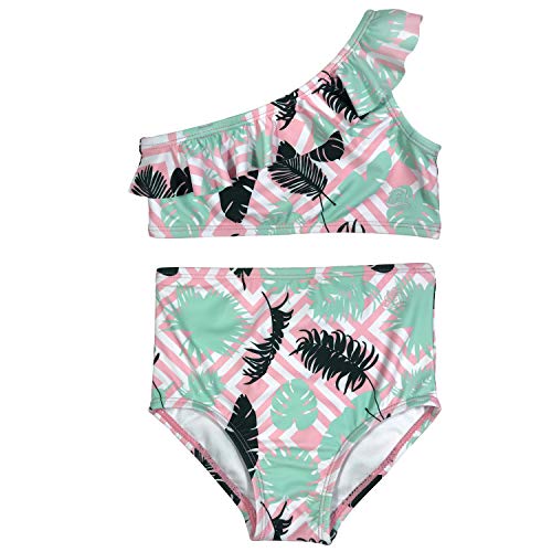 SwimZip Girls' One Shoulder Top + High Waist Bottom Swimsuit (2 Piece) - UPF 50+