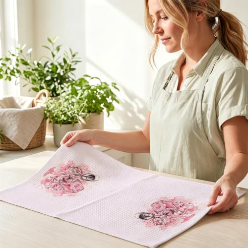 Image of Hanamiya Na 2 Pcs Pink Hand Towels, Nail Polish Decor Reusable Dish Towels