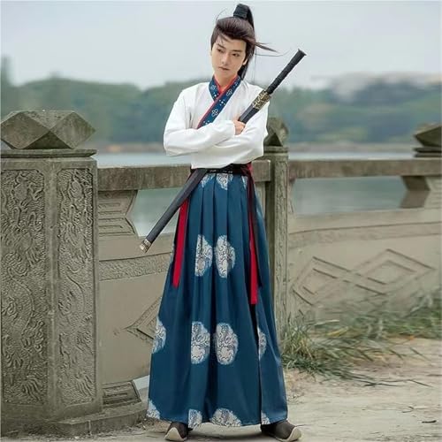 Men's Wei Jin Style Daily Cross-Collar Printed Hanbok Suit - Traditional Korean Attire for Special Occasions(XXL)3
