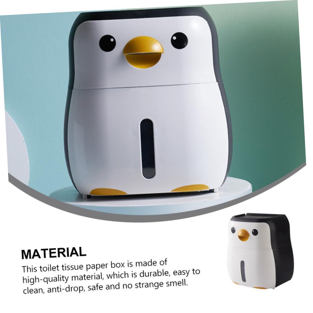 Amosfun Klopapier Kasten mit Wasserdichtem Kunststoff und Bohren Wandmontierter Toilettenpapierbehälter für Badezimmer und Hotel mit Kreativem Pinguin Design