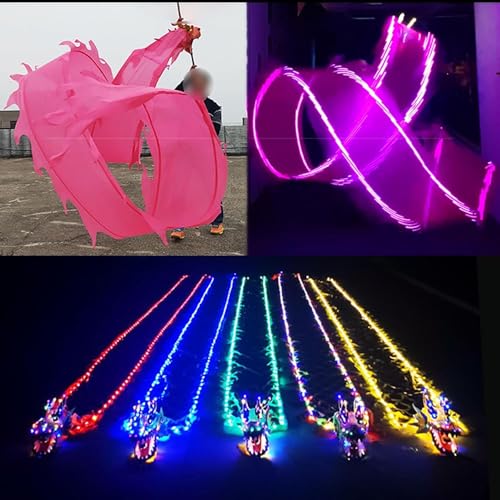 TFG - Ttfd Dragon Poi Led Dragon Poi Light Up Exercise Dance, Flinging Like-Silk Dragon Poi Ribbon, Illuminated(Pink,8 m (26 ft))