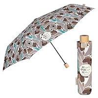 PERLETTI Green Folding Umbrella for Women – Mini Recycled Fabric Umbrella and Biodegradable Wood Handle – Eco Sustainable Durable Travel Umbrella, Watercolor Brown, diametro 97 cm