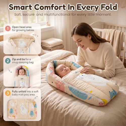 Image of StarAndDaisy 3 in 1 Baby Sleeping Bag for New Born, Baby Bedding Set, Washable & Foldable Cotton Design Godari, Toddlers Bed, Baby Bedding, Baby Mattress, Cradle Bed (Cat Print)