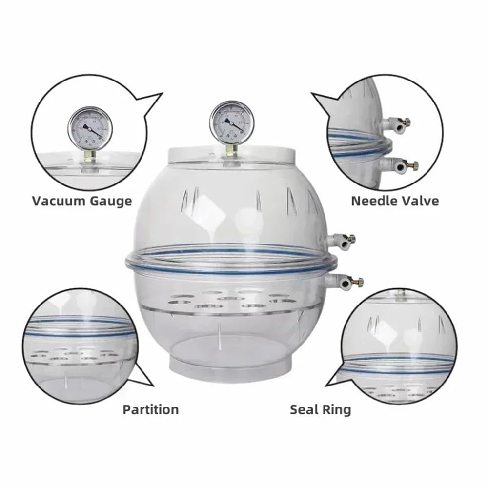 Desecador de vacío - Secador de laboratorio de policarbonato transparente con doble válvula y manómetro, 150 mm
