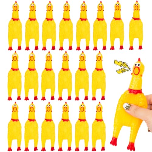 POPLAY 20PCS Squeaky Rubber Chickens Screaming Chickens Bulk Prank Novelty Toys Dog Toys for Party Favors Family Game Noise Maker