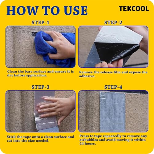 Image of TEKCOOL Super Strong Adhesive Waterproof Permanent Repair Aluminum Butyl Tape Rubber Foil Suitable for Roof Leak, surface Crack, Window Sill Gap, Boat Sealing, Home Renovation (10CM*5M (Pack Of 2)).;