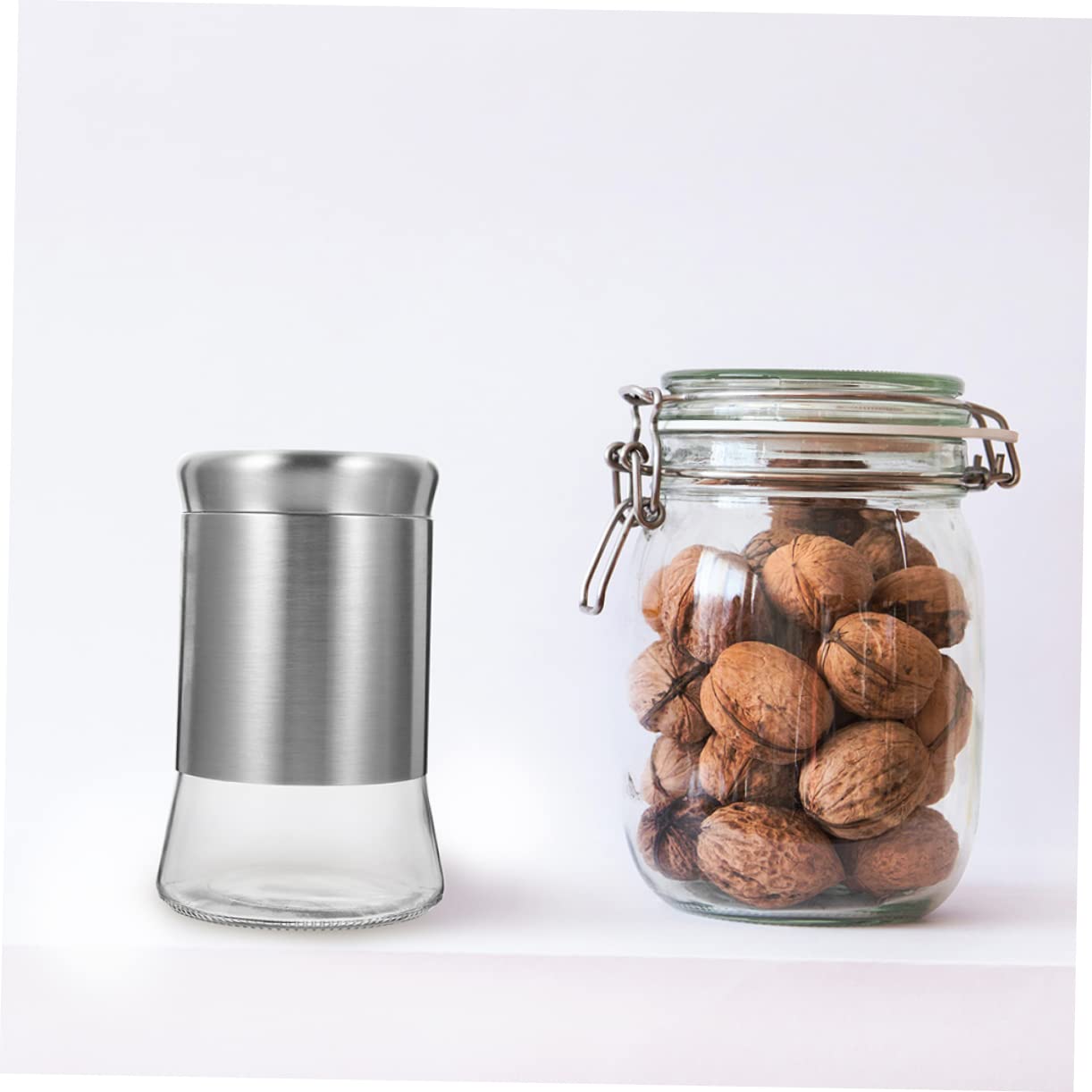 Edelstahl Vorratsglas 1500ml mit Glas und Dichtung für Lebensmittel | Silber, für Tee und Trockene Vorräte, Glatte Oberfläche, Küche oder Schreibtisch