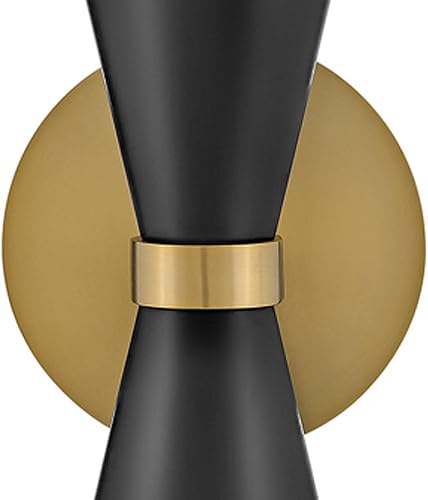 Miniatura 9 de Lark Betty 84122BK - Aplique vertical de dos luces, interruptor de encendidoapagado, diseño cónico retro, negro + latón lacado