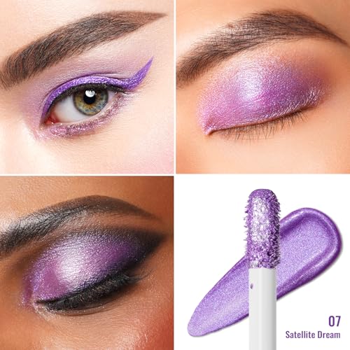 Oulac Liquid Glitter Eyeshadow, Metallic Purple Eyeshadow Liquid Eyeliner with Fine Sparkle, Blendable Eye Make-up - Image 3