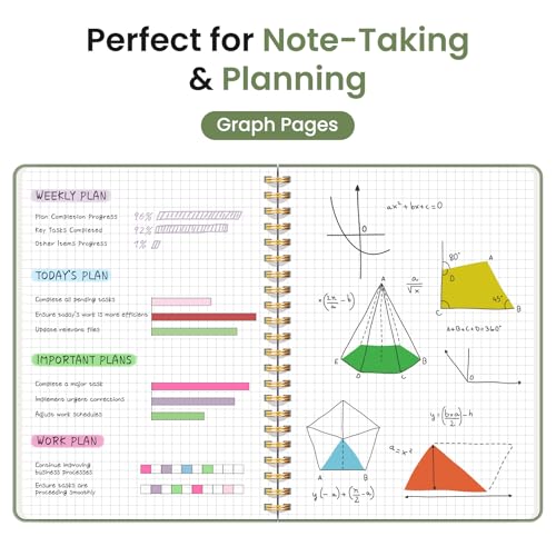 Image of Taja Graph Spiral Journal Notebook for Women & Men, 140 Pages, Graph Paper Hardcover Notebook for Planning & Tracking, Journals for Graphing, A5(5.7 inch x 7.9 inch) - Green