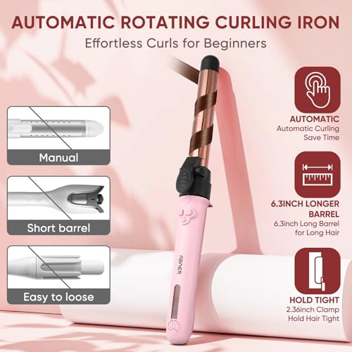 ABNER Rotating Curling Iron Set, Automatic Curling Wand for Long Hair, Easy to Use Hair Curler Get Effortless Beach Waves, 3 Sizes Ceramic Barrel 0.75" 1" 1.25" to 430°F with Home Button, Dual Voltage - Image 3