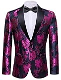 Barry.Wang Mens Blazer Suit Jacket Tuxedo Stylish Floral Paisley Big Tall Wedding Prom Dinner Coat Hot Pink